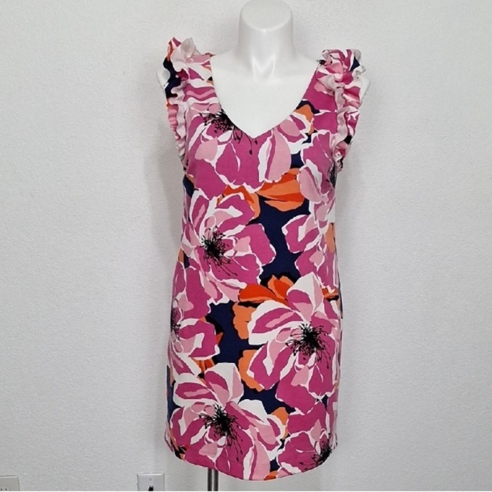 Trina Turk Floral Coquette Cottagecore Dopamine Summer Ruffle Sleeve Dress- 12